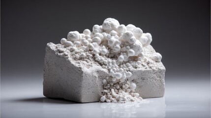 White textured foam block casting shadows on gray background for material science surface pattern concept minimal