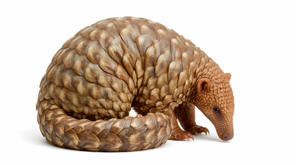 Obraz premium Pangolin Isolated on White Background – Rare Endangered Wildlife Stock Photo