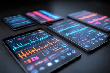 Digital Health Technology Concept with Data Visualization and Heartbeat Monitoring on Multiple Devices