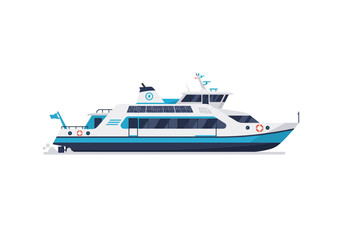 Modern Solar-Powered Ferry Boat with Blue and White Design.
