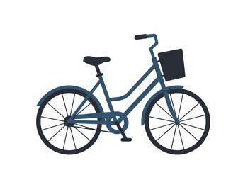 Blue Bicycle with Front Basket Illustration.