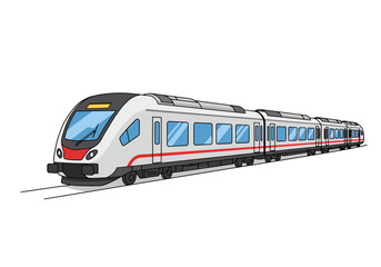 Naklejka premium Modern Electric Passenger Train with Multiple Cars and Sleek Design.