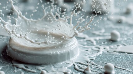 Splash of milk and cream over cookies on plate for dairy dessert snack product photography concept