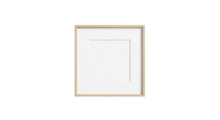 A simple, clean, and modern square picture frame with a white mat and a light wood border, isolated on a white background.