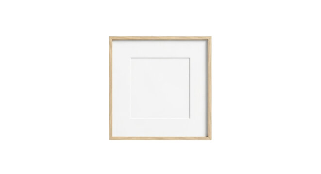 A simple, clean, and modern square picture frame with a white mat and a light wood border, isolated on a white background.