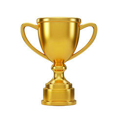 A shiny 3D golden trophy cup, the ultimate prize for first-place winners in sports and corporate competitions. Transparent Background, Cutout