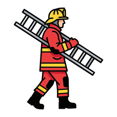 Heroic Firefighter: A brave firefighter strides purposefully, carrying a ladder with unwavering resolve, ready to face any challenge and protect the community.