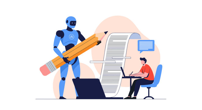 Robot assisting human writer with large document creation using technology and innovation - Powered by Adobe