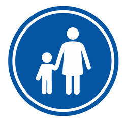 Children must be accompanied by an adult sign. Children supervision warning sign with blue background and white slash