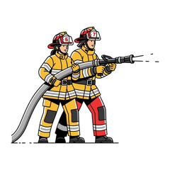 Firefighter's Force: Illustrative depiction of dedicated firefighters, their focus on service and saving lives, as they work with an essential equipment