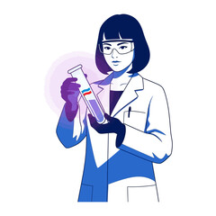 Scientist Examining the Contents: A determined scientist meticulously examines a test tube filled with a colorful liquid, exemplifying precision and the spirit of scientific exploration.