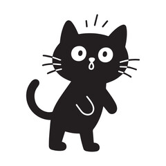  Silhouette illustration of a cartoon-style cat standing upright on its hind legs with a round head, pointed ears, and expressive eyes.