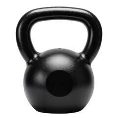 A single black cast iron kettlebell for strength training, crossfit workouts, and fitness equipment websites. Transparent Background, Cutout