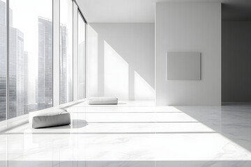Fototapeta premium Modern Minimalist Design Studio with Sleek Furniture and Monochrome Palette 
