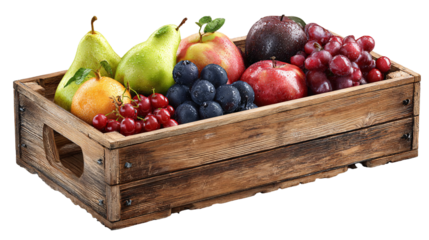 Freshly Picked Vibrant Fruit in Rustic Wooden Crate Display