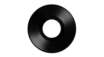 A black vinyl record, pristine and isolated on a white background.