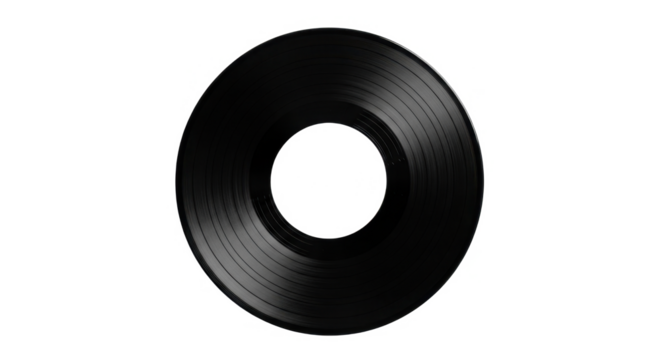 A black vinyl record, pristine and isolated on a white background. - Powered by Adobe