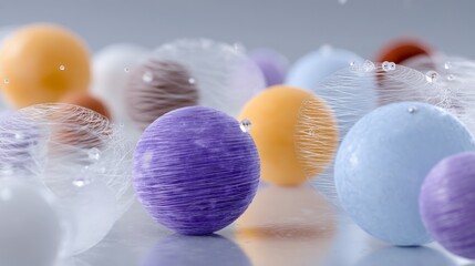 Colorful round objects in clear bubble wrap texture for fun packaging concept playful marketing design abstract 3D presentation visual