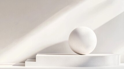 White geometric sculpture casting shadows on pastel surface for abstract minimal design branding creative product photography clean background