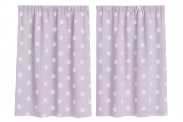 Purple curtains with white polka dots hanging on a transparent background, perfect for interior design projects
