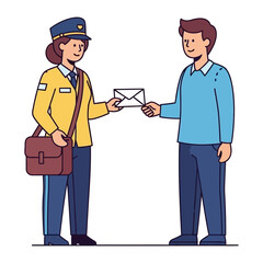 Delivering Correspondence: A postal worker in uniform handing a letter to a recipient, symbolizing communication, and the timely arrival of mail.