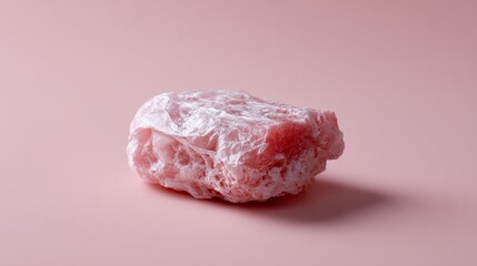 Frozen meat chunk on pink background for food product branding raw ingredient nutrition packaging cold storage photography design concept