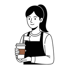 Barista's Brew: An illustrated barista, adorned in a black apron, presents a takeaway coffee cup, embodying the essence of quality coffee and customer service.