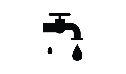 Black silhouette of a dripping faucet with water drops