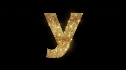 Luxury alphabet lowercase letter "y" with golden glitter, alpha channel