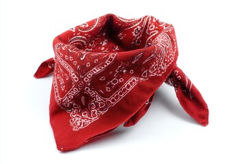 Folded red bandana with intricate white design