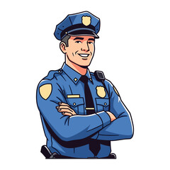 Guardian in Blue: A proud and confident officer, in a detailed illustration that showcases the embodiment of safety and service. The portrait style emphasizes their trustworthiness.