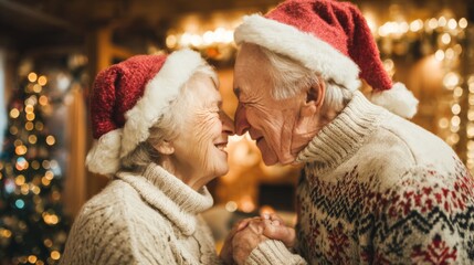Christmas Old people charity concept. Elderly Xmas celebration. Banner with place for text