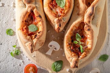Tasty fruste Margherita freshly baked in the oven.