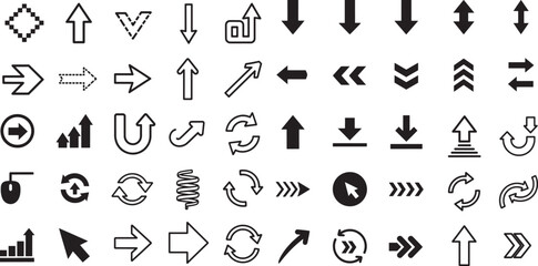 Comprehensive Arrow and Directional Icon Set: A Diverse Collection for Navigation, UI/UX, and Data Flow.