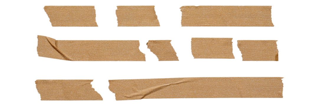set of brown adhesive torn tape isolated transparent png background,Paper tape sticker with ripped edges,Design template or mockup.Torn masking tape - Powered by Adobe
