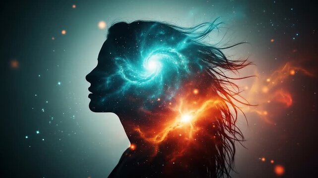 Cosmic Mind: Silhouette of a Woman, Universe Within, Dreamscape.