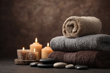 Spa scene with towels and candles