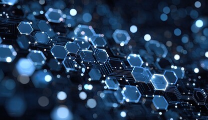 Abstract digital network of glowing hexagons