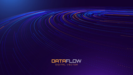 High Speed Light Particles Internet Data Background. Digital Road Fast Speed Internet Broadband Data Flow Concept. Light Arc Turn Twist Bend Effect. Vector Illustration.