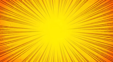 Obraz premium Bright yellow and orange sunburst background with radial lines. Abstract comic style backdrop for action, speed, or promotion.