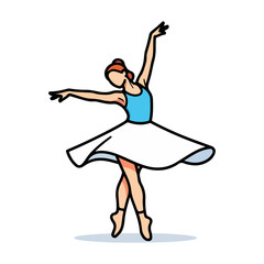 Stylized ballerina in a blue leotard and white tutu performing a graceful pose on pointe shoes ballet