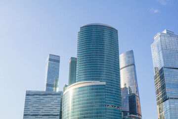 Obraz premium urban background, business center skyscrapers in the blue sky background