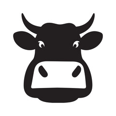  Silhouette of a cow's head with a clean, solid white background. 