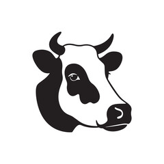  Silhouette of a cow's head with a clean, solid white background. 