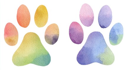 Two colorful, stylized dog paw prints