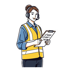Operational Efficiency: A focused logistics professional, equipped with a headset and clipboard, demonstrates dedication to order and precision, perfect for illustrating seamless execution.