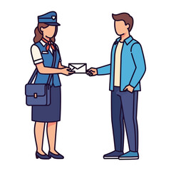 Postal Delivery: A postal worker in uniform delivers a letter to a recipient in a modern and vibrant style.