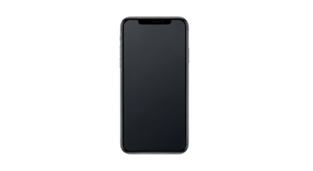 A modern smartphone with a black screen is centered against a plain white background.