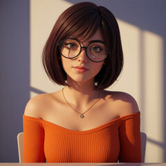 A portrait of a youthful character set against a serene1