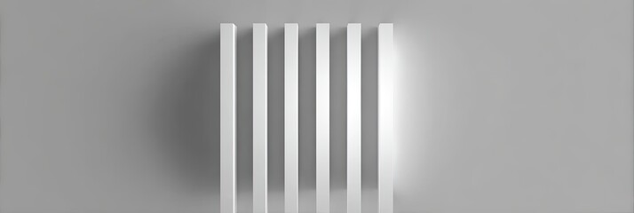 Seven vertical, white rectangular pillars against a light gray background